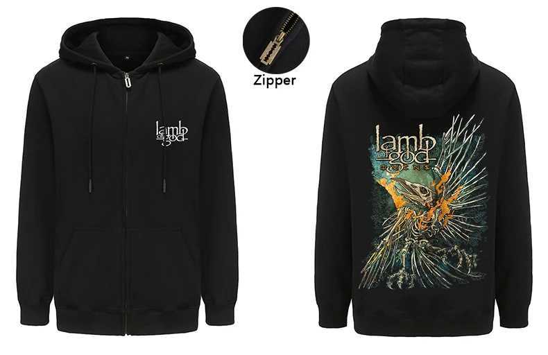Men's Hoodies Sweatshirts Retro Mens Zipper Hoodie Lamb of God Rock Band Sportswear Casual Zipper Coat Hoodie Z240918