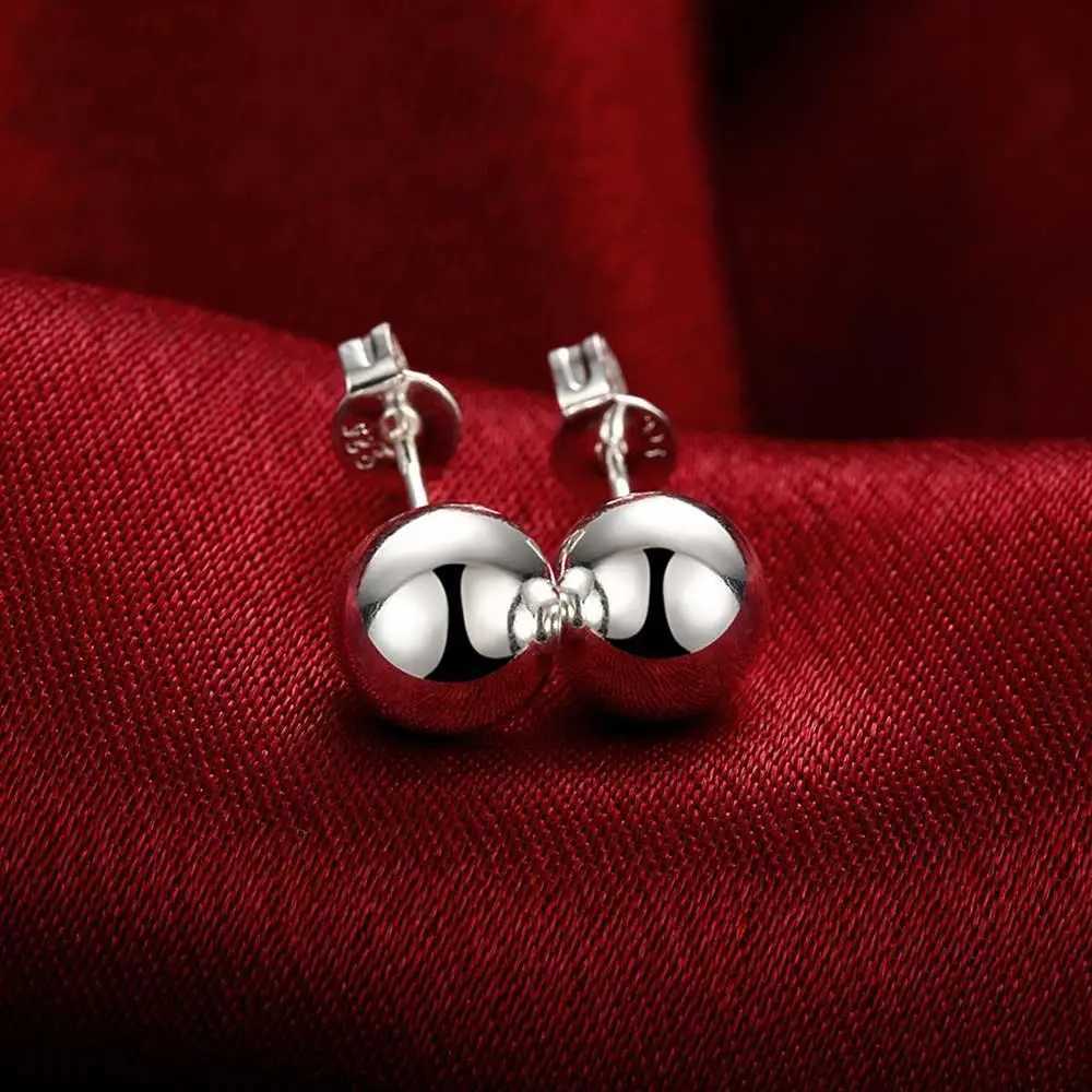 925 sterling silver classic 8mm 10MM bead stud earrings suitable for womens fashionable Christmas gift street full matching party jewelry W240918