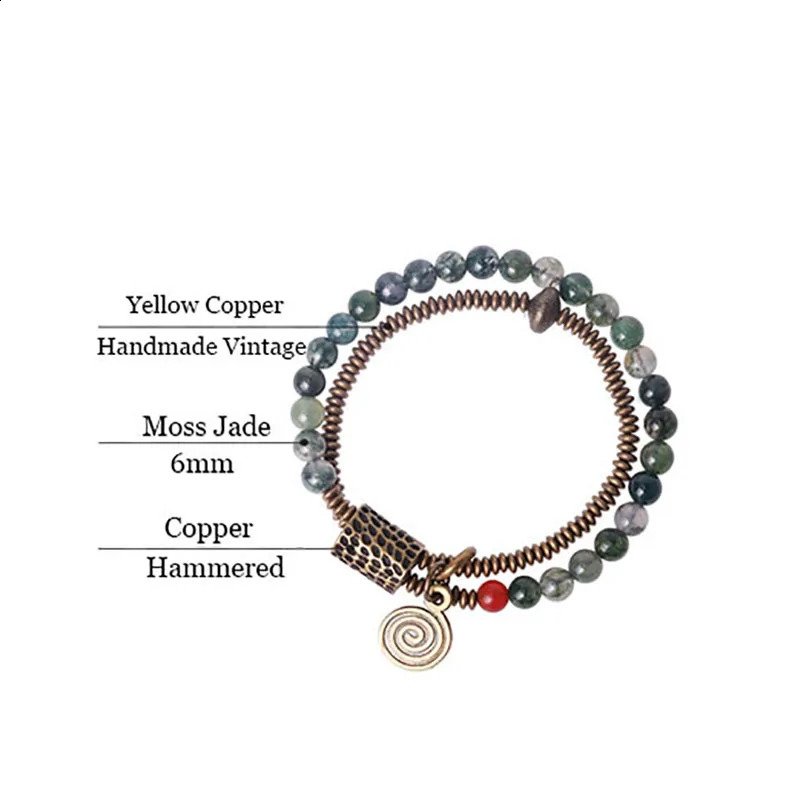 Small beads two rows of mossy stone chain bracelets green ocean grass hands Beatles copper charm jewelry womens amulets 240918