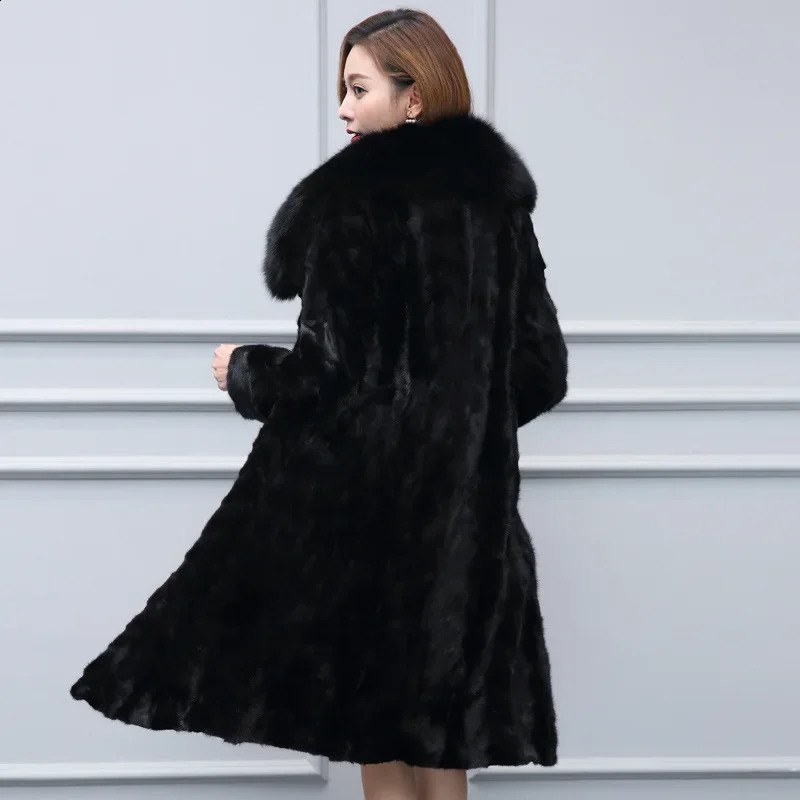 Womens highquality Rex rabbit fur leather jacket long fox collar coat fashionable natural real 240911