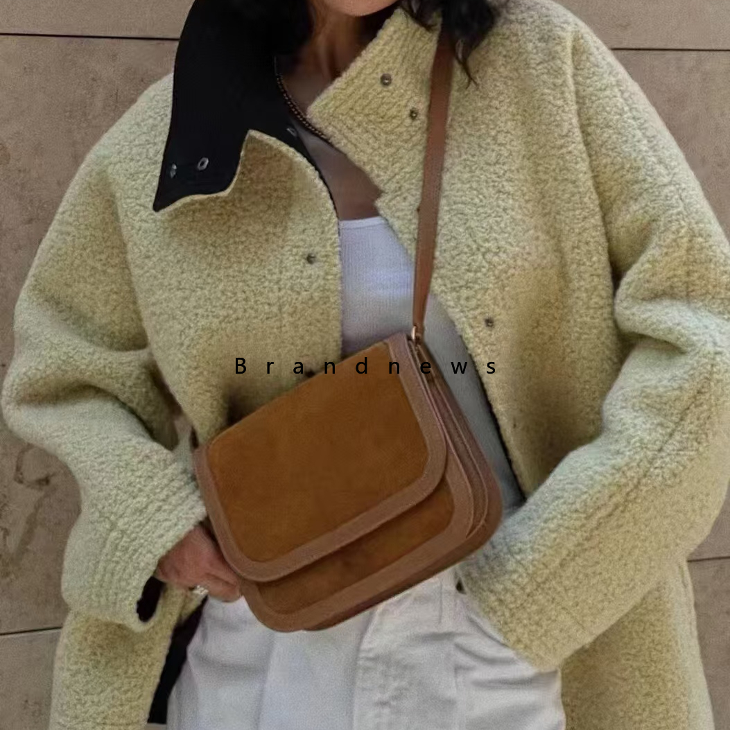 Women's Genuine Suede Leather Crossbody Vintage Retro Box Postman Shoulder Bag, Designer Fashion Handbag, Brand Purse, Winter Square Messenger Ba