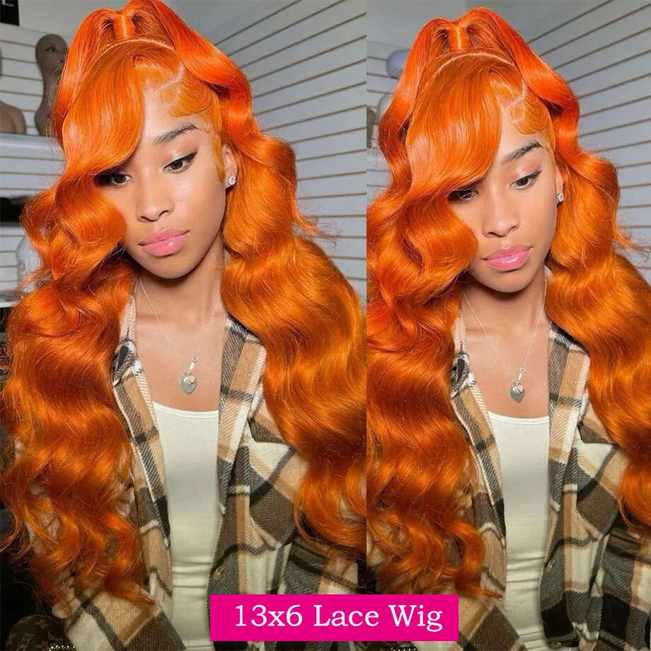 13X6 Hd Body Wave Orange Ginger Front Wig Human Hair 100% Brazilian 13X4 Lace Frontal Colored Wigs For Black Women 36 Inch