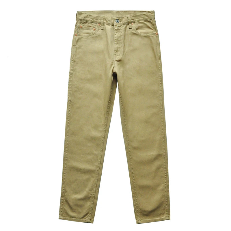 Sauce Zhan Men HBT Herringbone Cargo Casual Pants Waved Twills Slim Fit High Front Rise Wear-Resistant Green