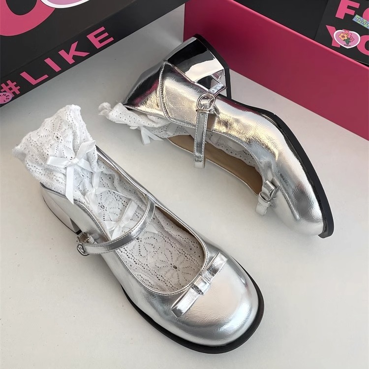 Sier Bow Mary Janes 2024 Summer French Heels | Women's Single Shoes a0d8