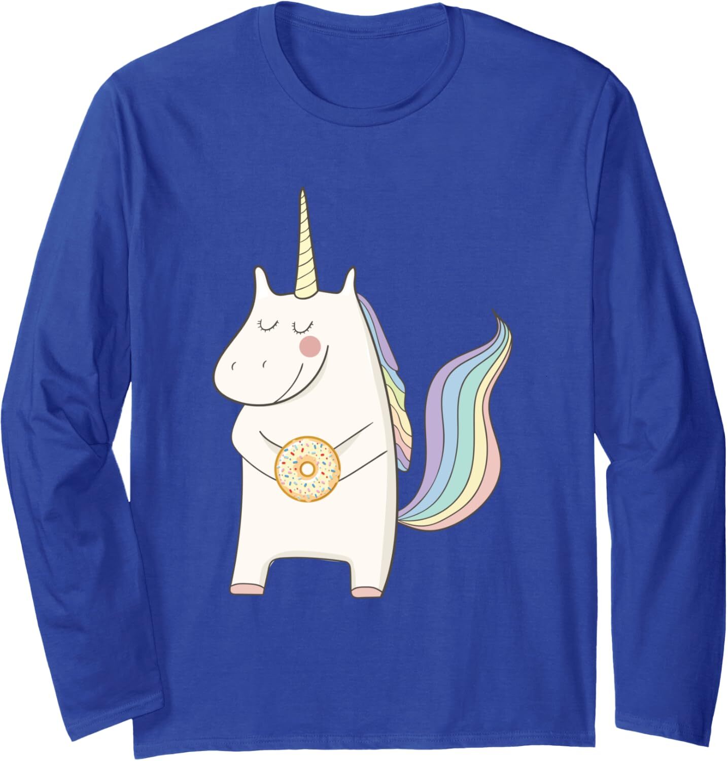 Long Sleeve Shirts for Men sweatshirt Rainbown Pastel Colors Unicorn With A Donut Funny Tee Streetwear Casual tops clothes trend fc
