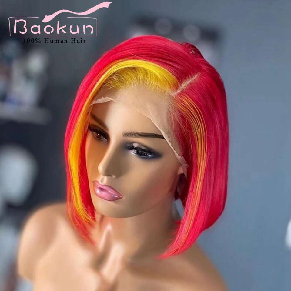 13X4 Grey Highlight Bob Front Human Hair Blue Green Short 13X6 HD Frontal Wig Transparent Lace Wigs For Women