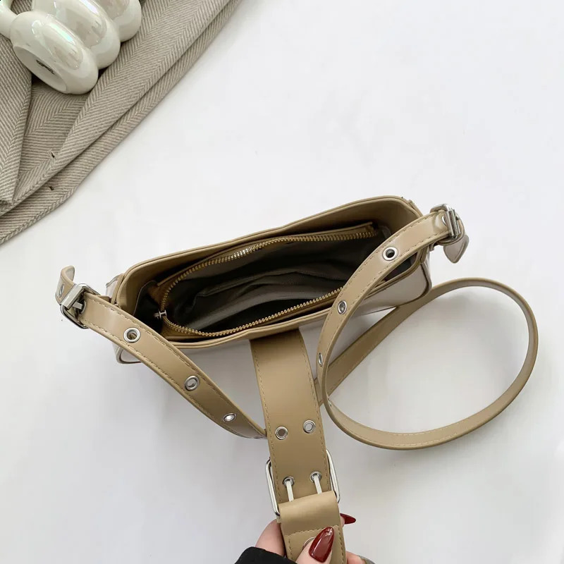 LEFTSIDE Belt Buckle Crossbody Bags for Women 2024 Korean Fashion Y2K Small PU Leather Saddle Bag Female Handbags and Purses 240914