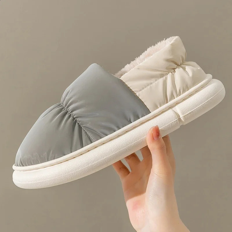 Fashion Winter Mens Waterproof Cloth Non-slip Slides Cover Heel Warm Plush Slippers Male Soft Sole Home Casual Cotton Shoes 240914