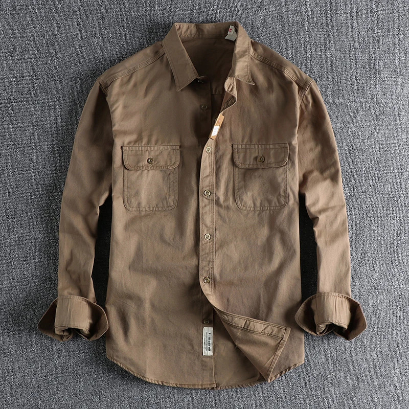 0.32kg 100% pure cotton thin twill womens shirt solid long sleeved soft washable workwear retro Western style spring summer autumn mens top 240914
