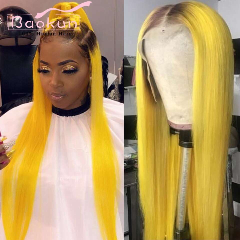 Pre Plucked Ombre Yellow Glueless Blonde 613 Hd Frontal Wig 13X6 13X4 Straight Lace Front Wigs Human Hair