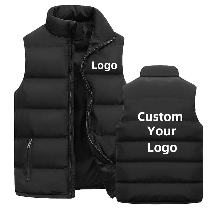 Customise your Men Waistcoat Down Jacket Autumn Winter Thick Stand Collar Sleeveless Coats Jackets Solid Color Cotton Vest 240912