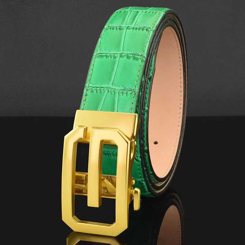Belts High quality automatic buckle mens gold buckle fashionable waist belt made of genuine leather black denim leather cintos masculinos green J24091