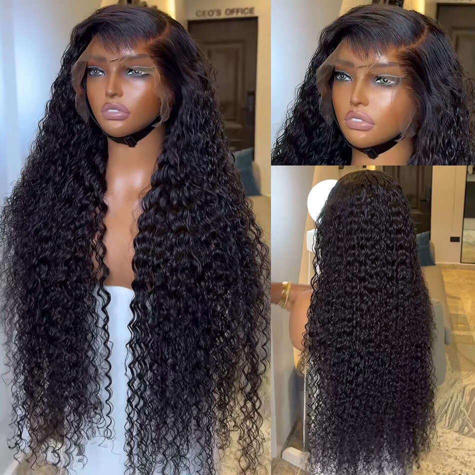250 Density Deep 13X6 Transparent Front Human Hair Wig Brazilian Water Wave Curly 13X4 Lace Frontal Wigs For Women