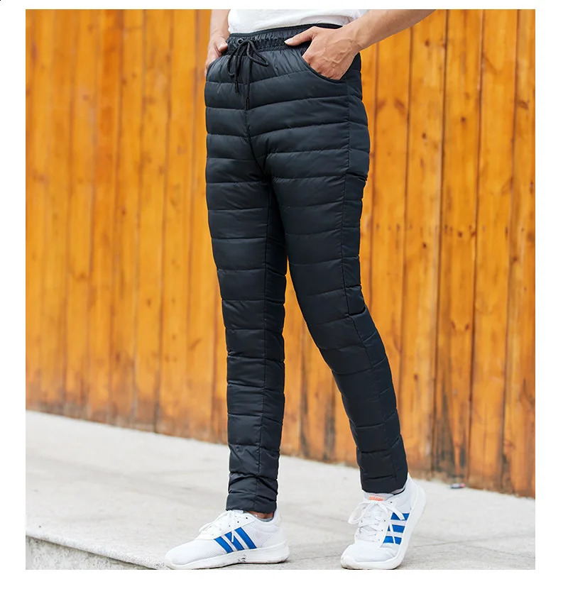 Winter Warm Men Down Pants White Duck Down Outdoor Sports Camping Straight Pants Hiking Pants Thicken Thermal Down Trousers 240913