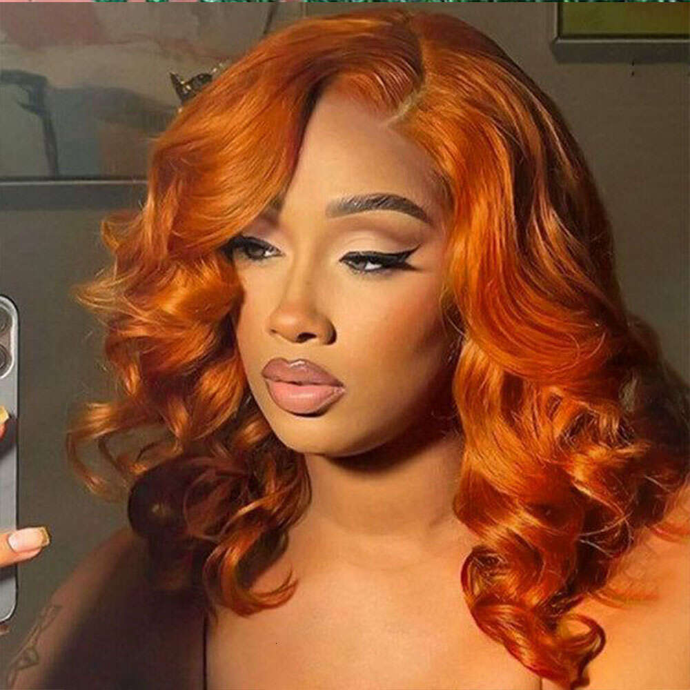 Short Bob Wig Ginger Orange Body Wave 13X4 Lace Closure Human Wigs With Baby Hair #350 For Women 16