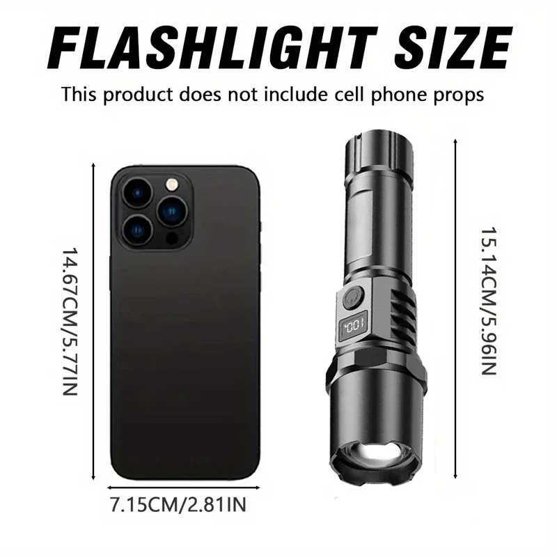 Powerful ST-35 LED flashlight battery display USB charging light telescopic zoom flashlight outdoor camping flash W240918