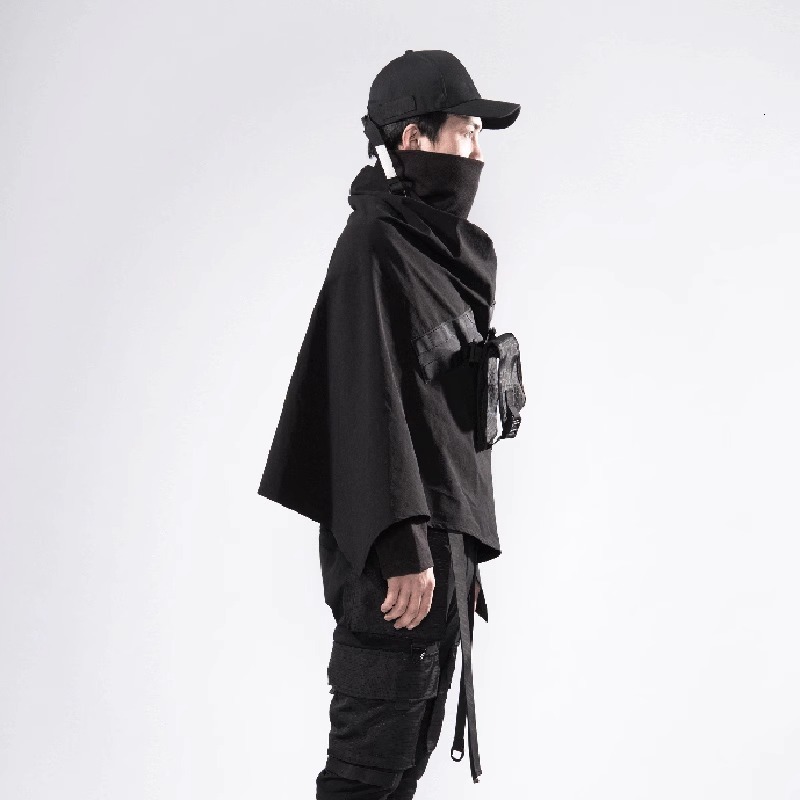 HH Spring Autumn Men's Tide Punk Tactical Zipper Outdoor Windproof Shawl Techwear Coat Trend Cape Chic Dark Windbreaker Hk2276