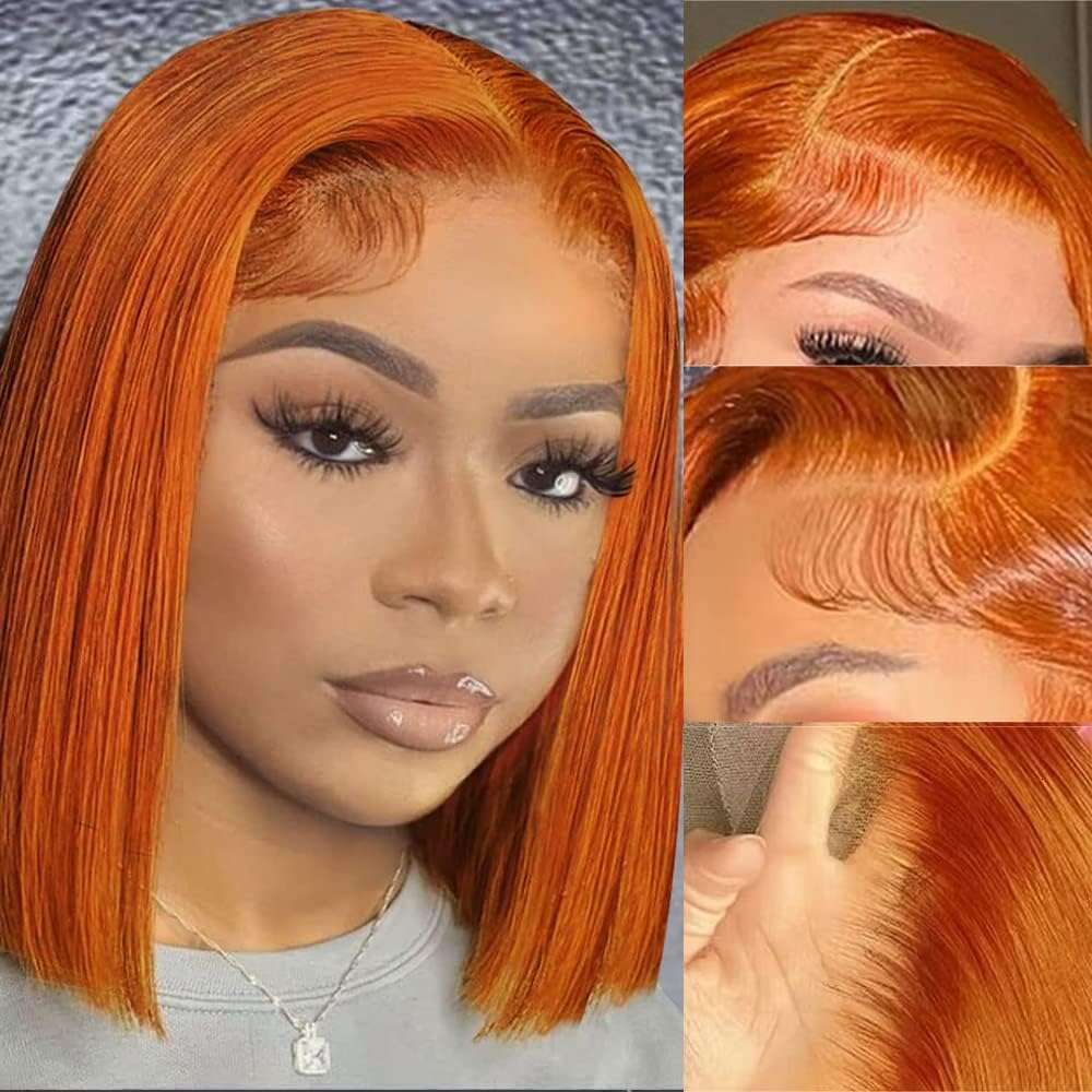 Lace Front Wig Human 13X4 Colored Short Ginger Orange Bob Wigs 150% Pre Plucked Natural Haire With Baby Hair