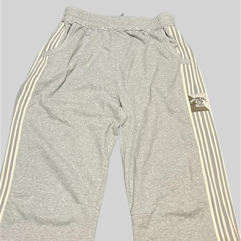 Streetwear Sweatpants Mens Clothing Harajuku Retro Stripes Embroidered Graphic Baggy Pants Gothic Gray Straight Trousers 240911