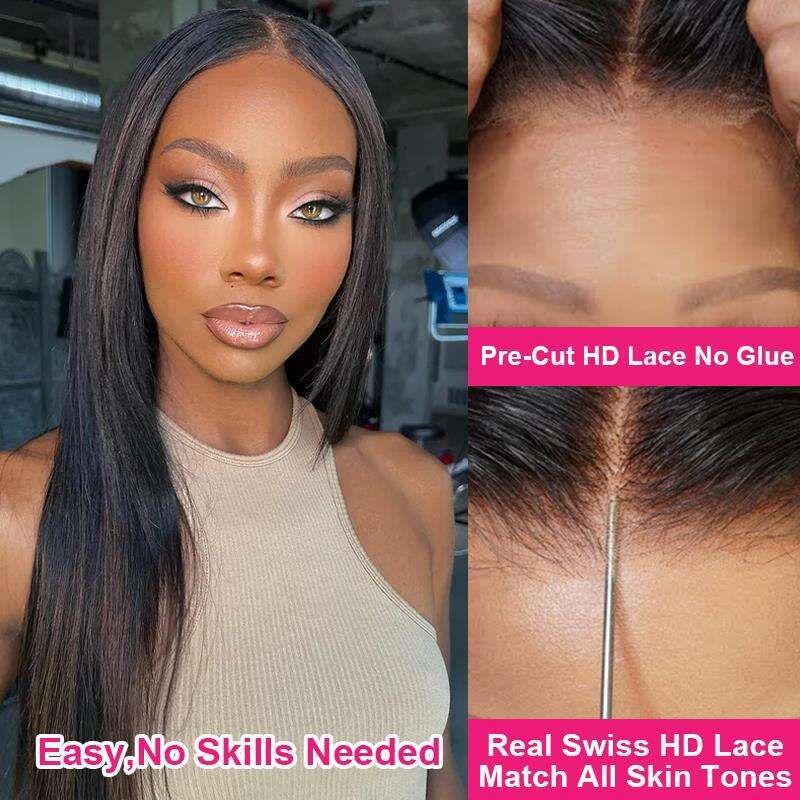 Straight Glueless Preplucked Human Ready To Go 6X4 Closure Front Wigs For Women Lace Pre Cut Wig Noglue Naturehaire