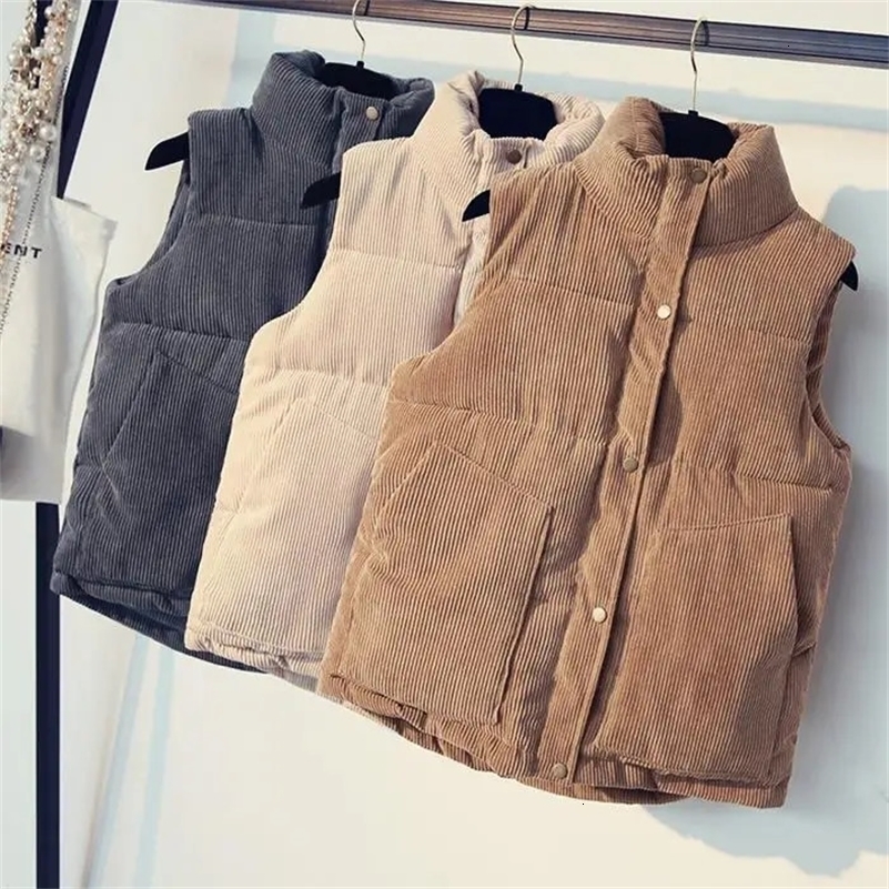 Woman Jacket Vest Corduroy Vest Womens Autumn Winter Clothing Loose Short Cotton Coat Vest Chaleco Mujer 240911