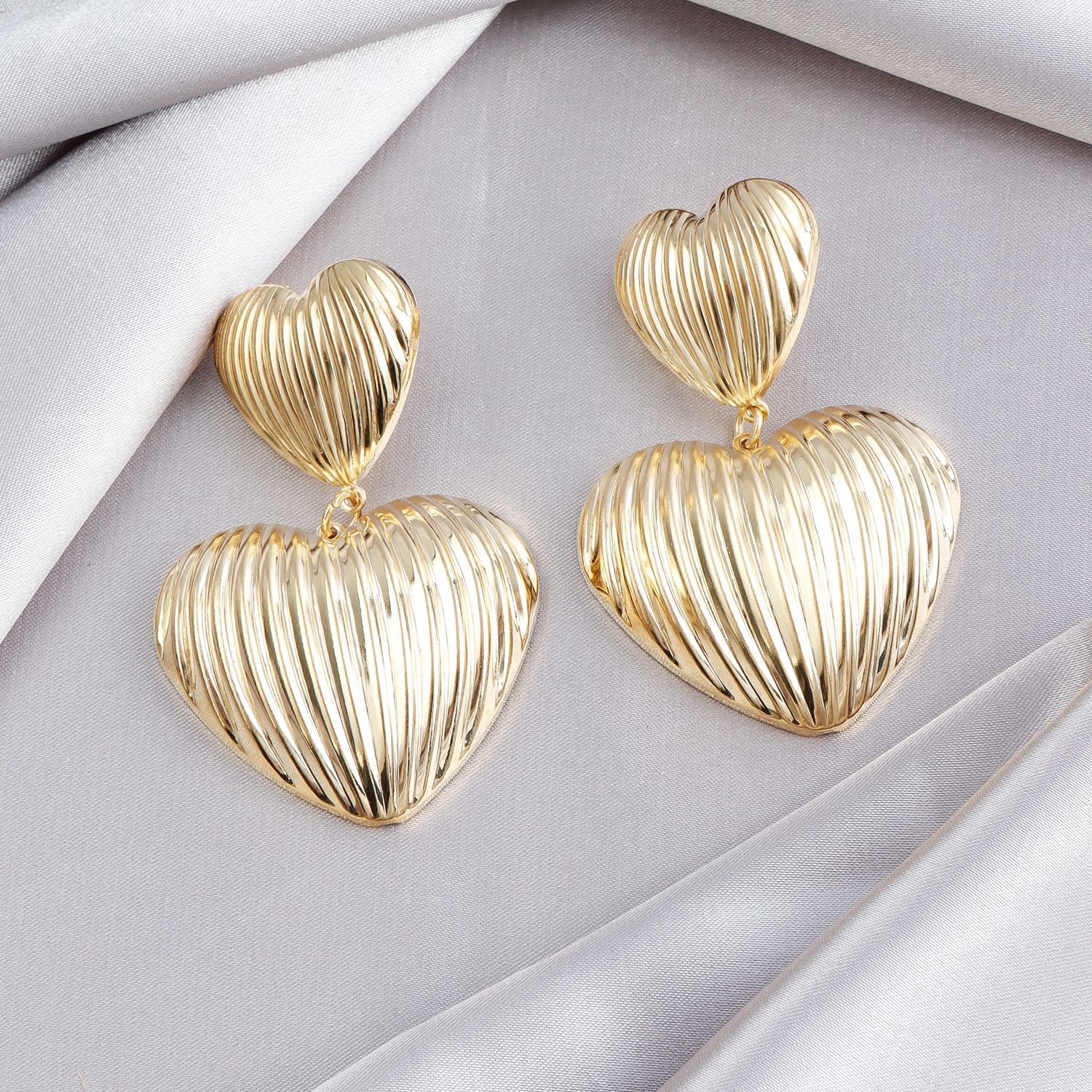 Double Heart Dangle Drop Earrings For Women Gold Plated Stainless Steel Vintage Luxury Jewelry Lady Party Birthday Wedding Gifts Daily Outfit