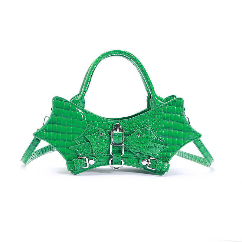 CMM Women s Bag New Wing Bat Shiny Finish Leather Texture Stone Pattern Handbag Belt Needle Buckle Shoulder 240918