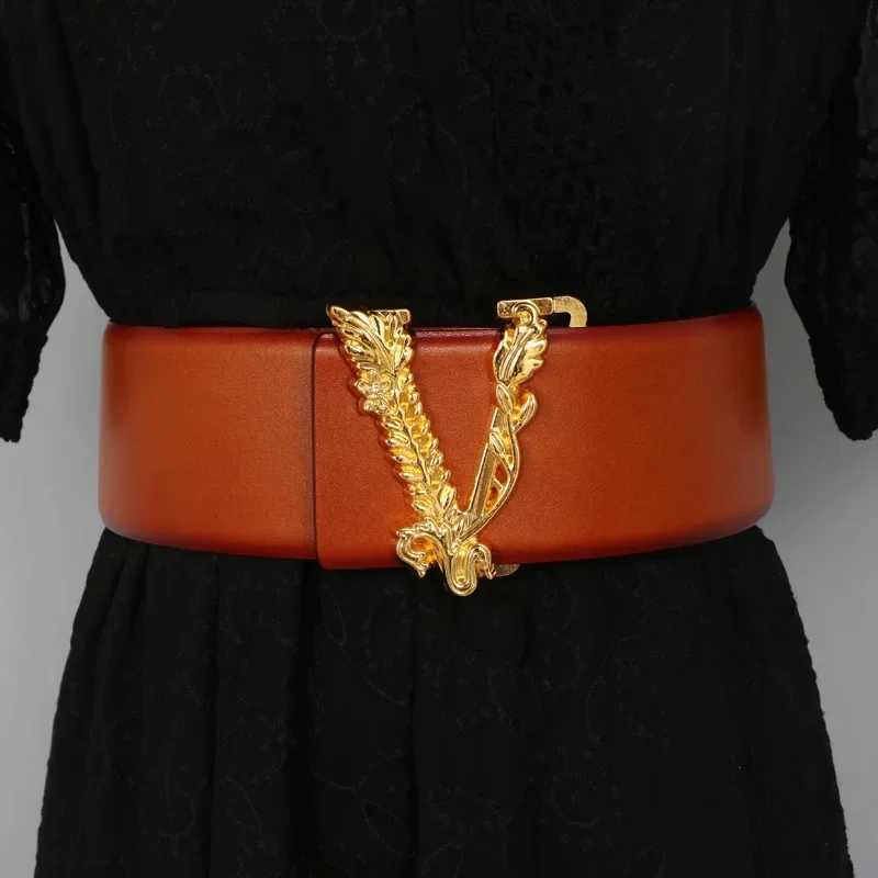 Belts 6.5cm wide womens metal gold V-shaped denim decorative version fashionable commuting dress jacket denim strap J240913