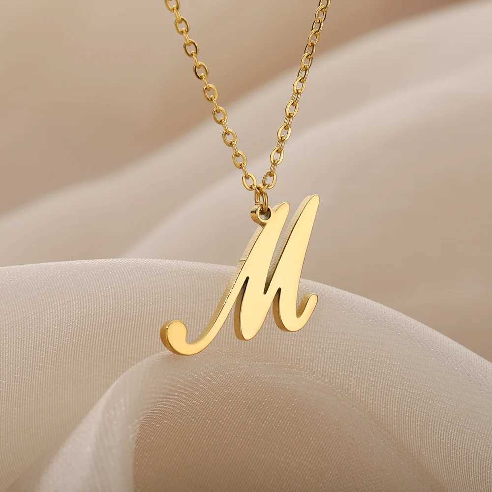 Artistic Cursive Initials Womens Letter Necklace Gold Plated Chain Necklace Charm Necklace Stainless Steel Jewelry W250318