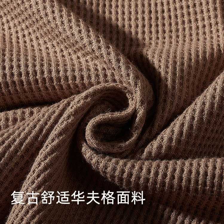Autumn and Winter New American Retro Long Sleeve O-neck 260g Waffle Knitted T-shirt Mens Fashion Simple Casual Bottoming Tops Z240918