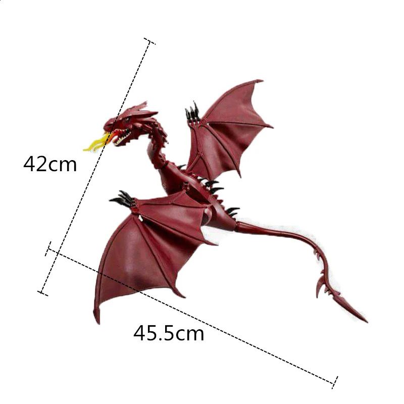 Magic Medieval Series Flying Dragon Red Smaug Flame Dragon Building Blocks DIY Bird Toys with Soft Wings Christmas Gift for Boys 240911