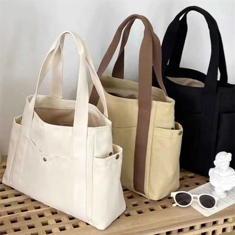 Large Capacity Canvas Tote Bags For Work Commuting Carrying Bag College Style Student Outfit Book Shoulder Bag Z250224
