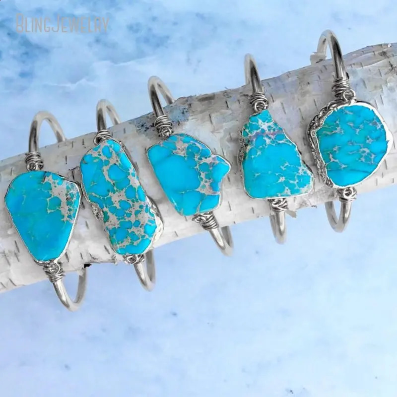 10pcs Turquoise Bangle Bracelet Sediment Jasper K Gold Color Stainless Steel Cuff Women Bridesmaid Gift Boho Wedding Jewelry 240914