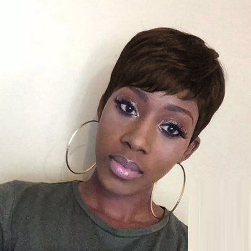 Human hair non-lace full Glueless Preplucked 100% Really Human Hair Wigs Black Colored Pixie Cut short Wig for African American Women Naturally Ready 