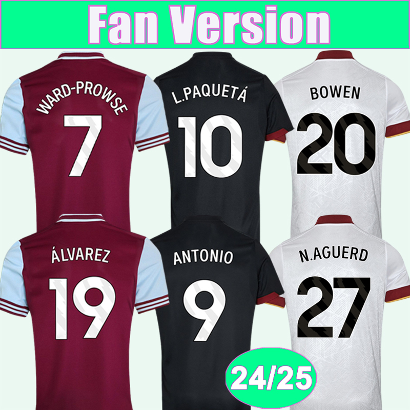 24 25 ANTONIO Mens Soccer Jerseys L. PAQUETA ALVAREZ WARD-PROWSE INGS BOWEN AREOLA AGUERD Home Away 3rd Short Sleeve Football Shirts