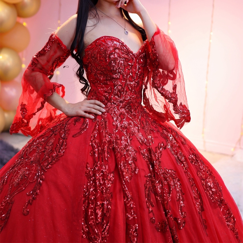 Red Ball Gown Quinceanera Dresses Long Train Ruffle Princess Applique Lace Tulle Vestidos De 15 Anos Birthday Party Sweet 16 Dress