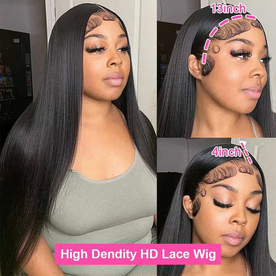 250% Front 13X6 HD Transparent Lace Frontal Wig Pre Plucked 13X4 Brazilian Straight Human Hair Wigs For Women