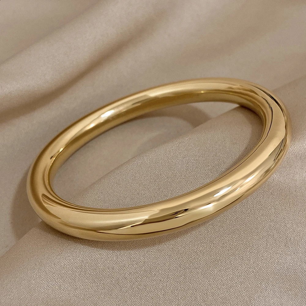 Glossy Solid Color Thick Bracelet Stainless Steel Bangle for Women Cuff Wirstband Smooth Waterproof Charm Bracelets Jewelry Gift 240914