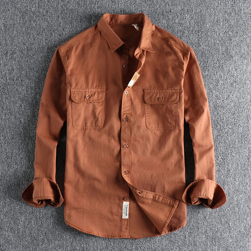 0.32kg 100% pure cotton thin twill womens shirt solid long sleeved soft washable workwear retro Western style spring summer autumn mens top 240914