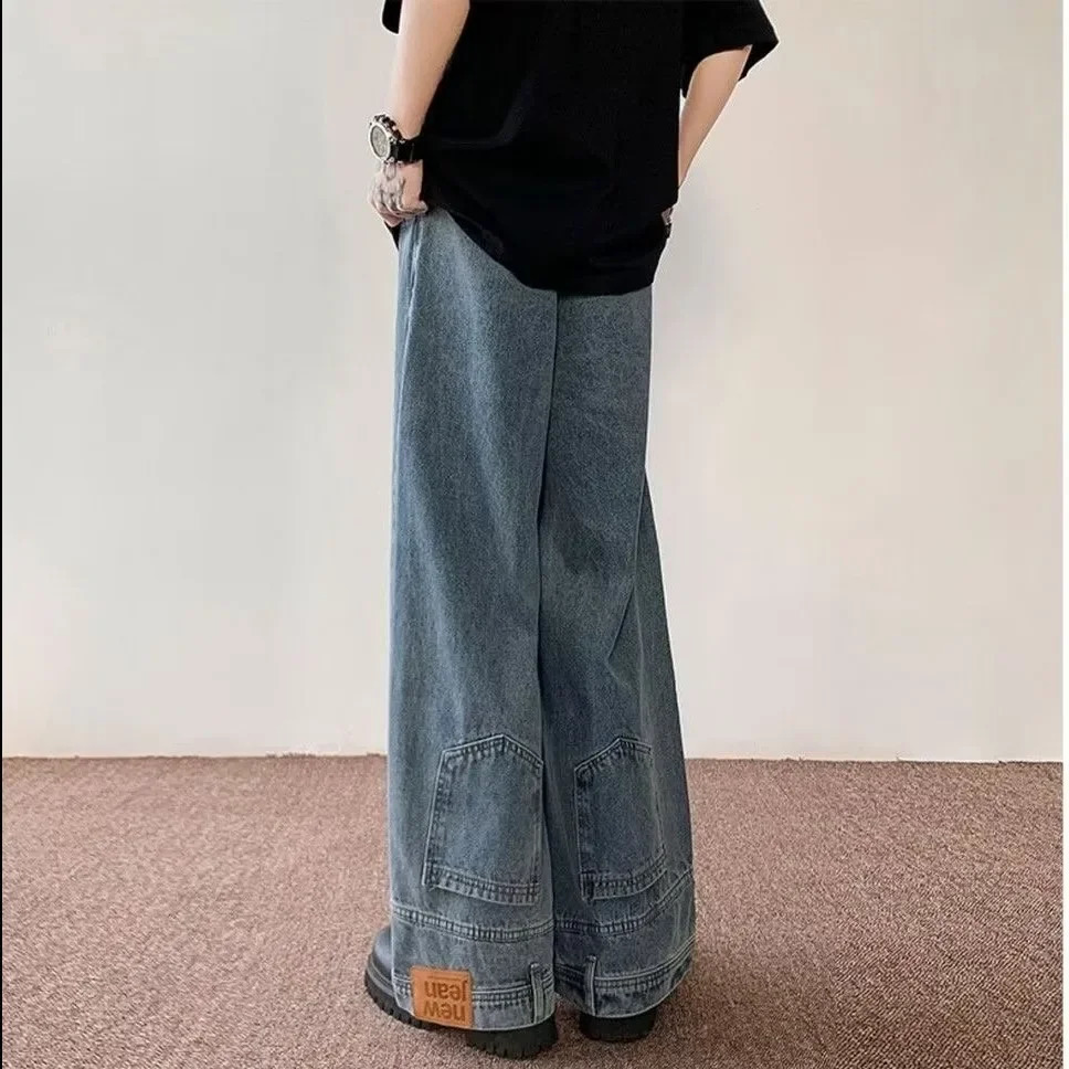 American Style High Street Upside Down Sensibility Jeans European Hip Hop Streetwear Mens Fit Straight Leg Pants 240918