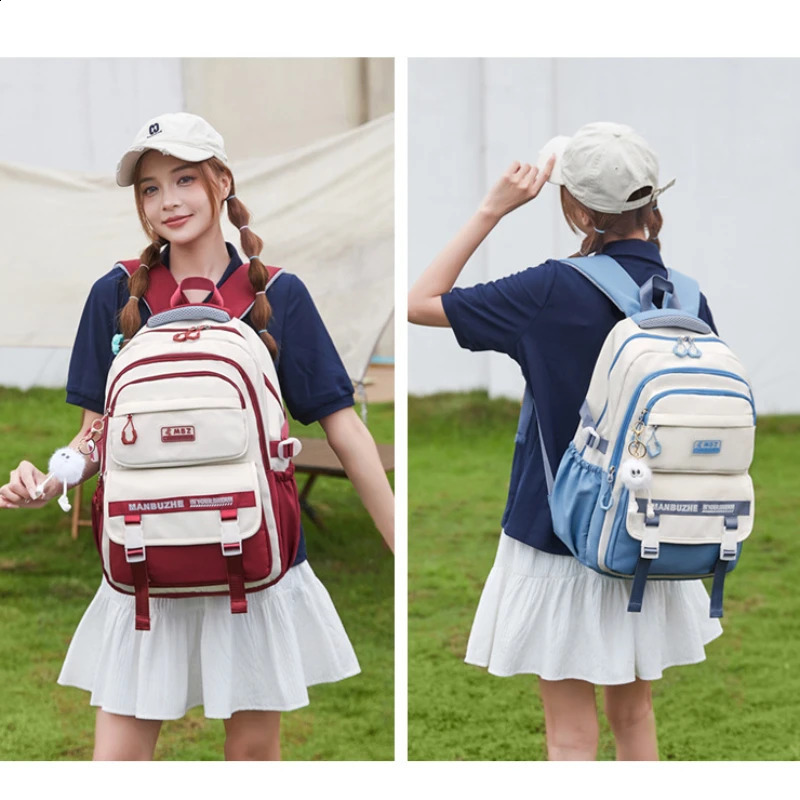 High school girls backpack fashionable New large capacity travel black and white lightweight university student 240913