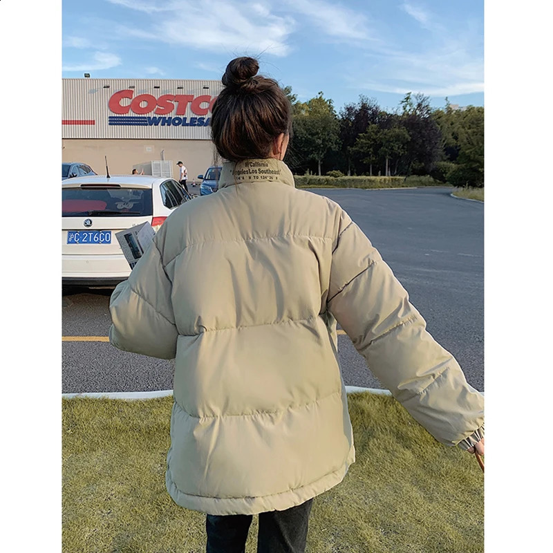 Womens Khaki Reversible Down Jackets Winter Baggy Comfortable Coat Thickening Warm Female Puffer Cotton Padded Jacket Outwear 240913
