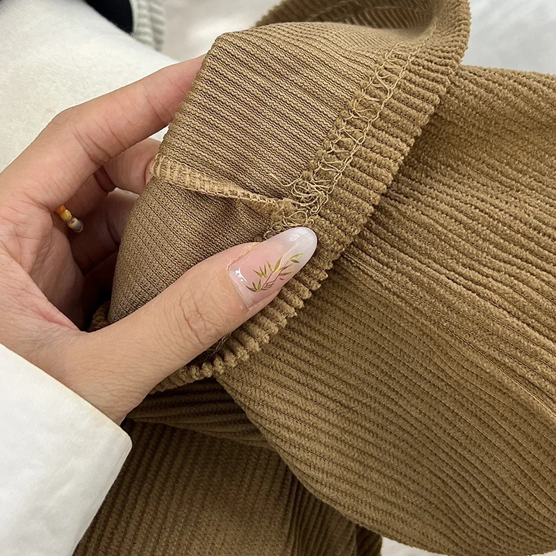 Autumn pants womens wide leg Corduroy retro loose sweet Ulzzang Harajuku College fashionable solid Trouser casual simple 240914