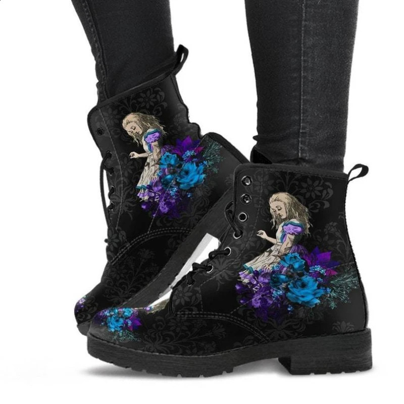 2024 Skeleton Flower Printed High Top Sports Shoes for Women Autumn and Winter Fashion Womens Ankle Boots Adult Botas Mujer Plus Size 43 Gothic 240914