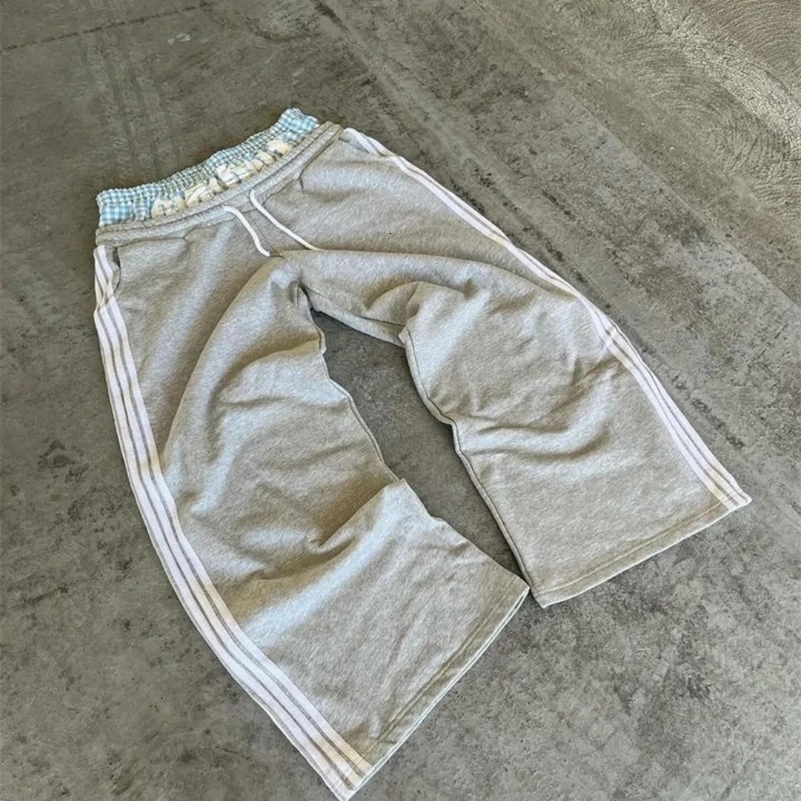 American Retro Striped Patchwork Casual Pants Y2K Men and Women Streetwear Hip Hop Loose Fashion High Waist Straight Sweatpants 240911