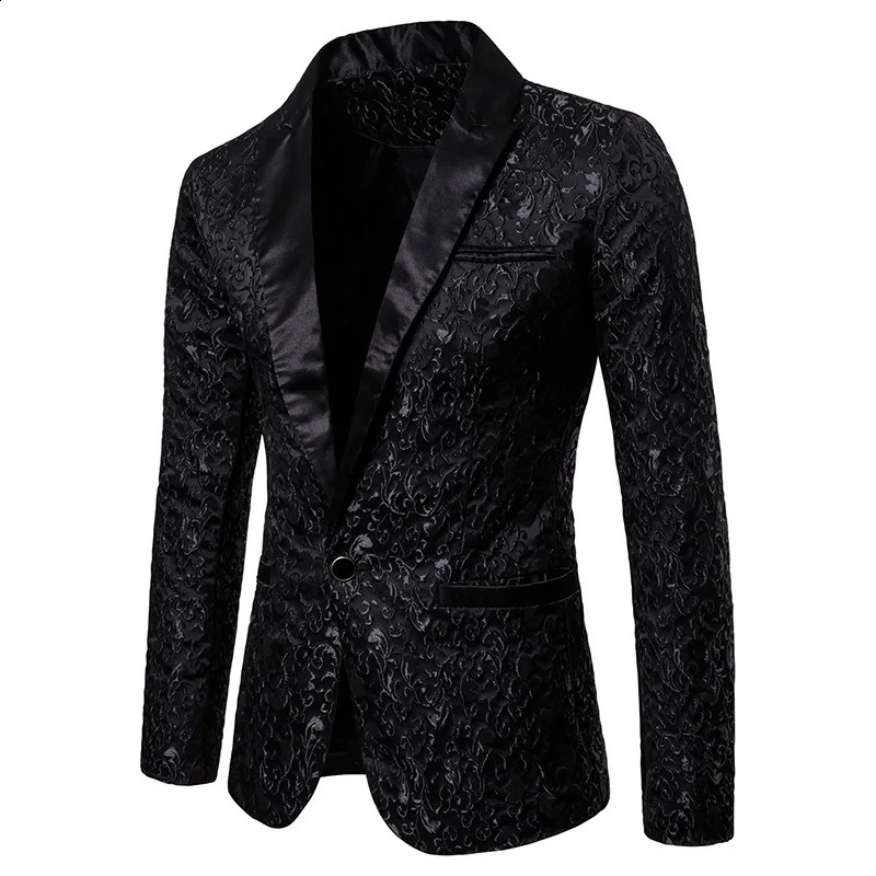 Fashion Men Business Social Jacquard Suit Jacket Single Breasted Top Black / White / Gold Mens Wedding Party Dress Blazers Coat 240914