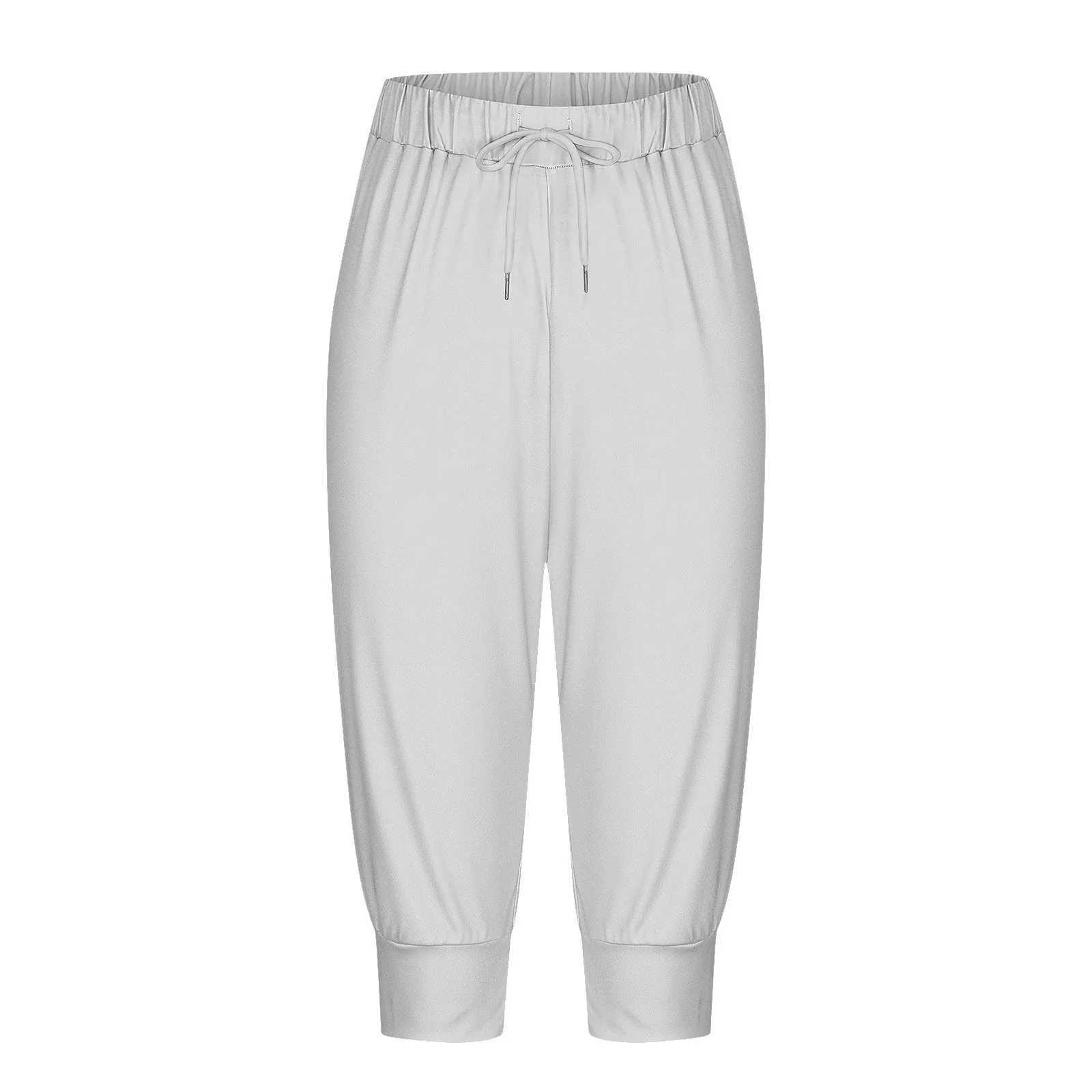 New Drawstring Capris Pants Women Summer Straight Trousers Solid Color Yoga Fitness Women Cropped Pants Beach Sportswear M240918