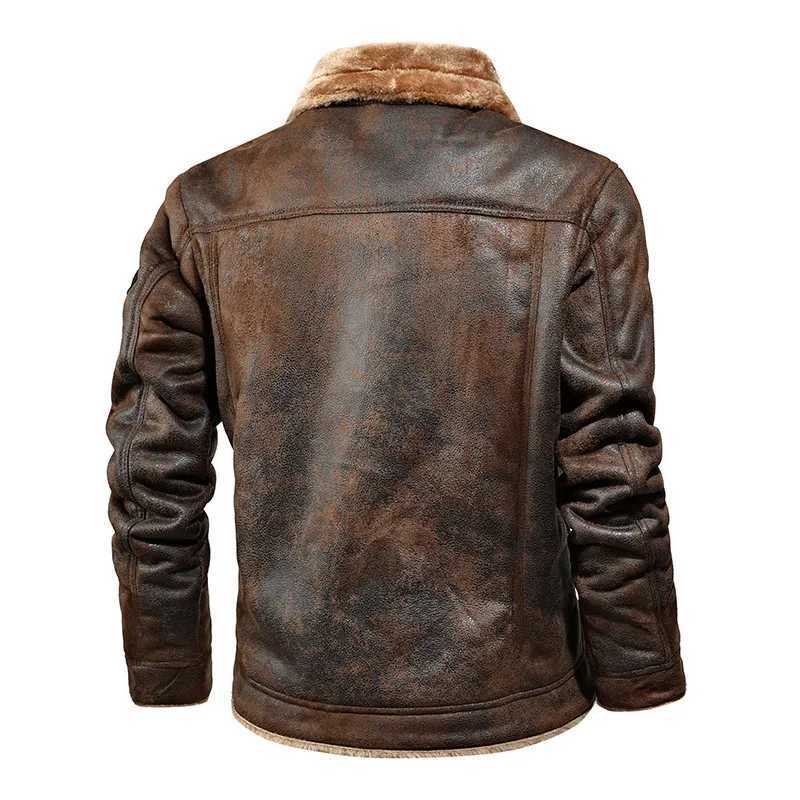 New mens leather jacket winter wool motorcycle synthetic leather jacket fashionable mens windproof lapel zipper jacket mens jacket W240918