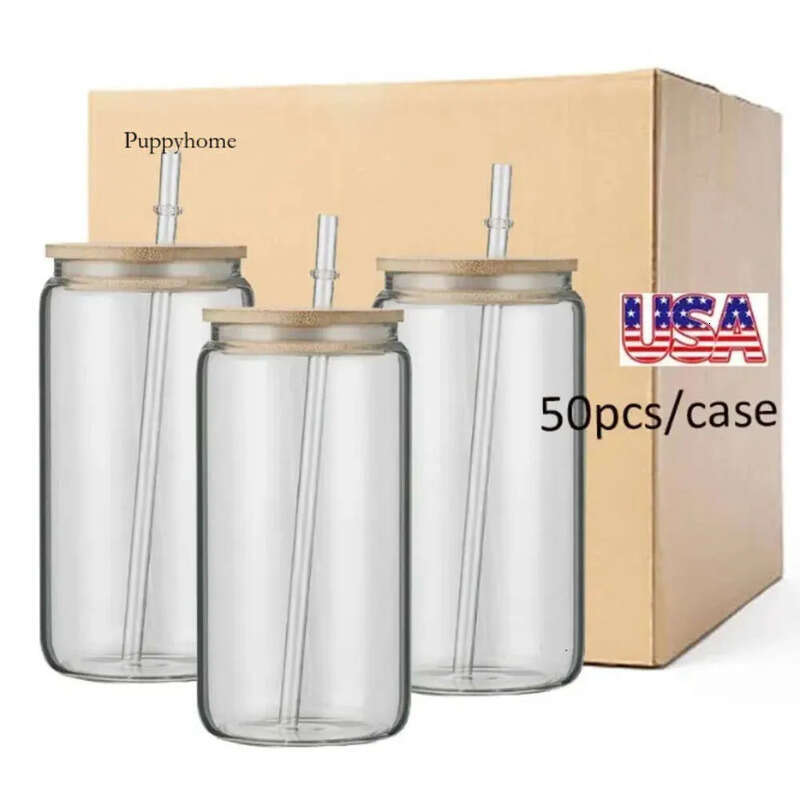 Clear Warehouse Libbey USA Ca Frosted Mug Tumbler 16Oz White Shimmer Sublimation Glass Can With Lid n
