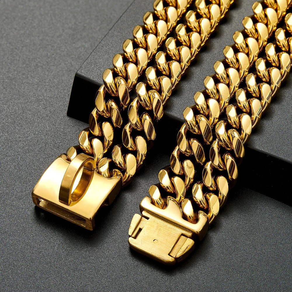 Pet Dog Chain Collar y Metal Material 25cm Wide Stainless Steel Bulldog Accessories 240913